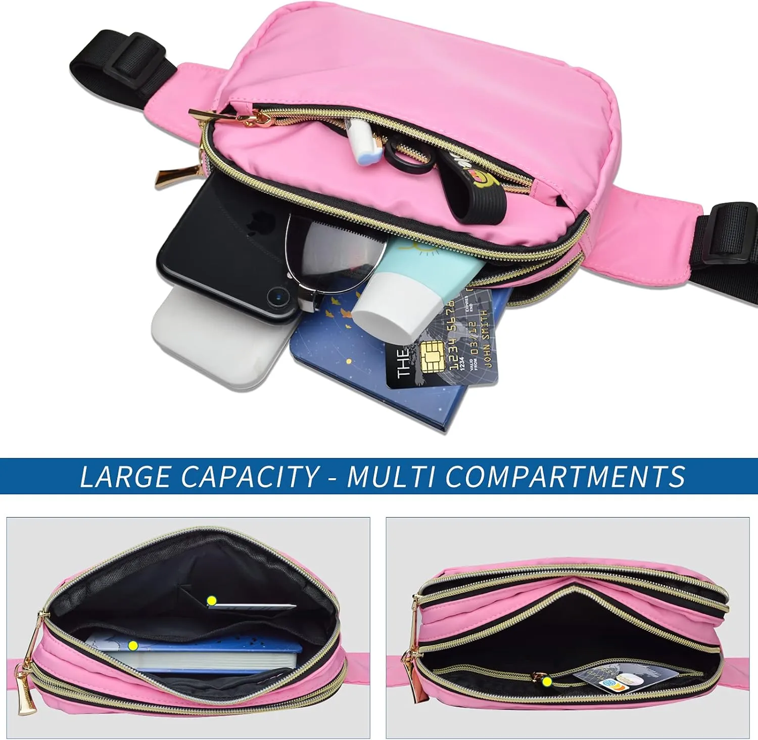 Fanny Packs for Women Men Fashion Plus Size Waist Pack Belt Bag Fanny Pack for Girls Boys with 5 Pockets Adjustable Belt, Cute Bum Bag Hip Bags for Travel Disney Running