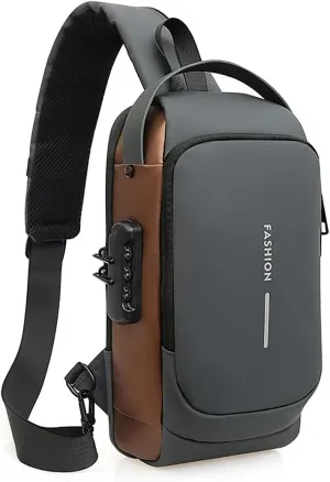 Fashion New Carbon Fiber Streamline Anti-Theft Sling Bag,Crossbody Shoulder Bag with USB Charging Port,For Sports Travel