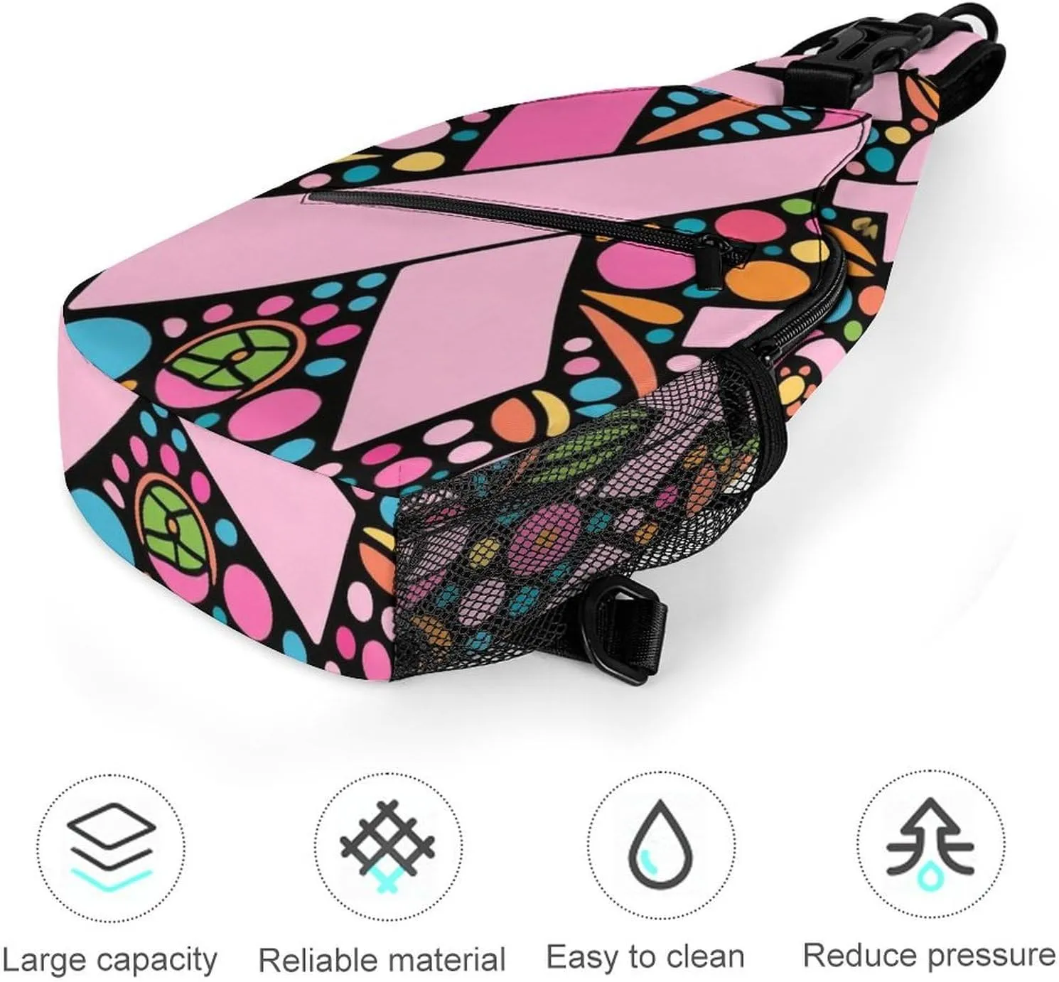 Fashion Sling Backpack, Rucksack, Colorful Ribbon Breast Cancer Awareness Art Crossbody Daypacks Chest Shoulder Packs, Carry On Bag, Outdoor Sport Daypack Travel Bag for Men Women