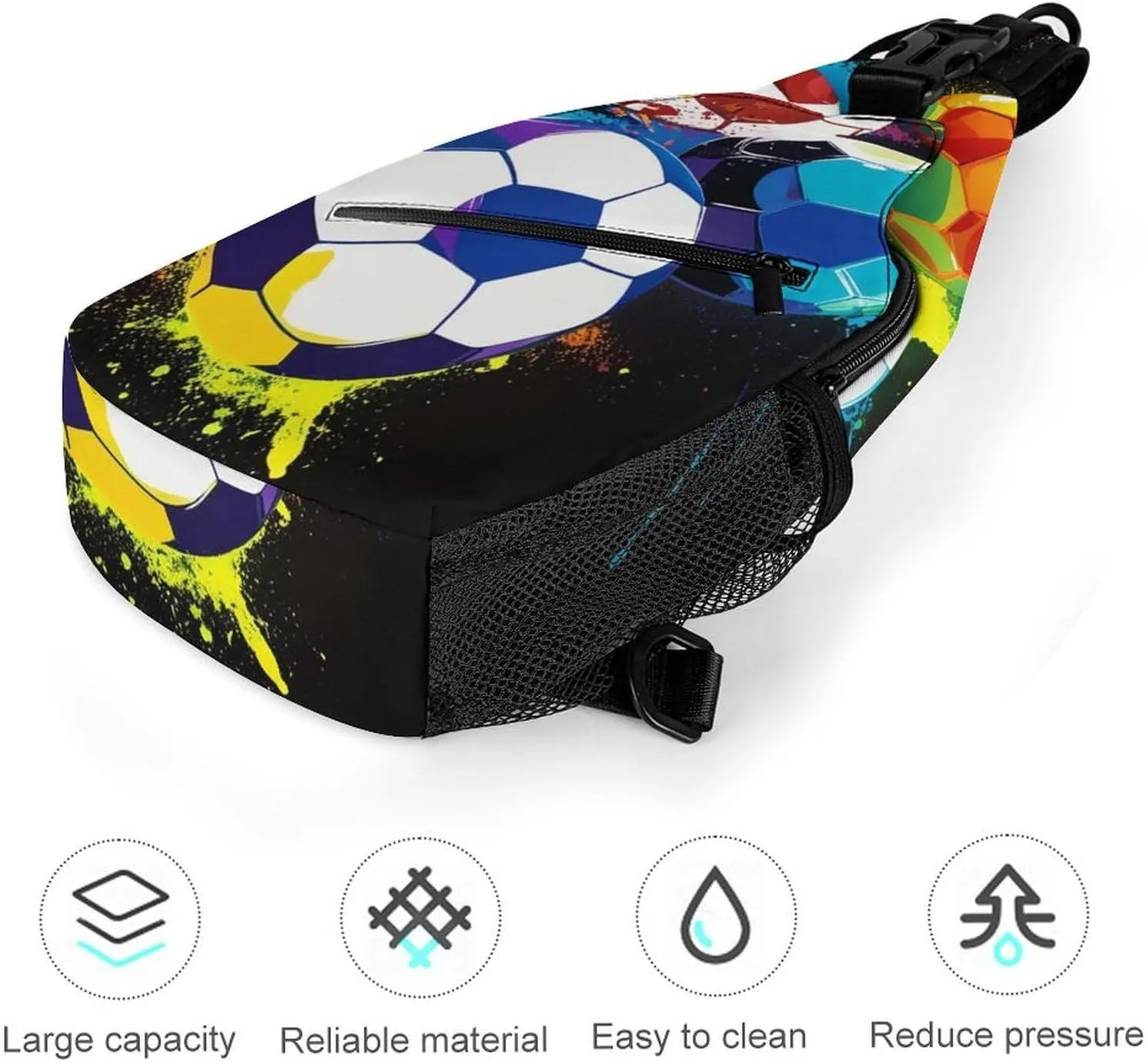 Fashion Sling Bag, Colorful Paint Splash Ink Soccer Ball Football Black Chest Pack Crossbody Bags, Tool Backpack, Gym Bags Sack Daypack Outdoor Backpack for Man Women Lady