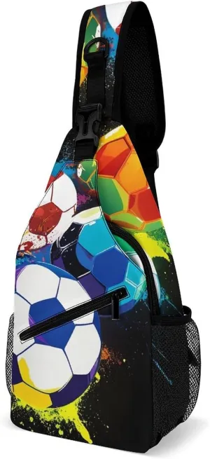 Fashion Sling Bag, Colorful Paint Splash Ink Soccer Ball Football Black Chest Pack Crossbody Bags, Tool Backpack, Gym Bags Sack Daypack Outdoor Backpack for Man Women Lady