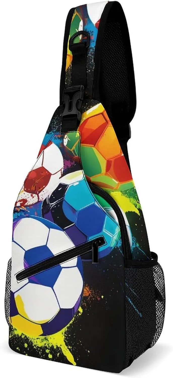 Fashion Sling Bag, Colorful Paint Splash Ink Soccer Ball Football Black Chest Pack Crossbody Bags, Tool Backpack, Gym Bags Sack Daypack Outdoor Backpack for Man Women Lady