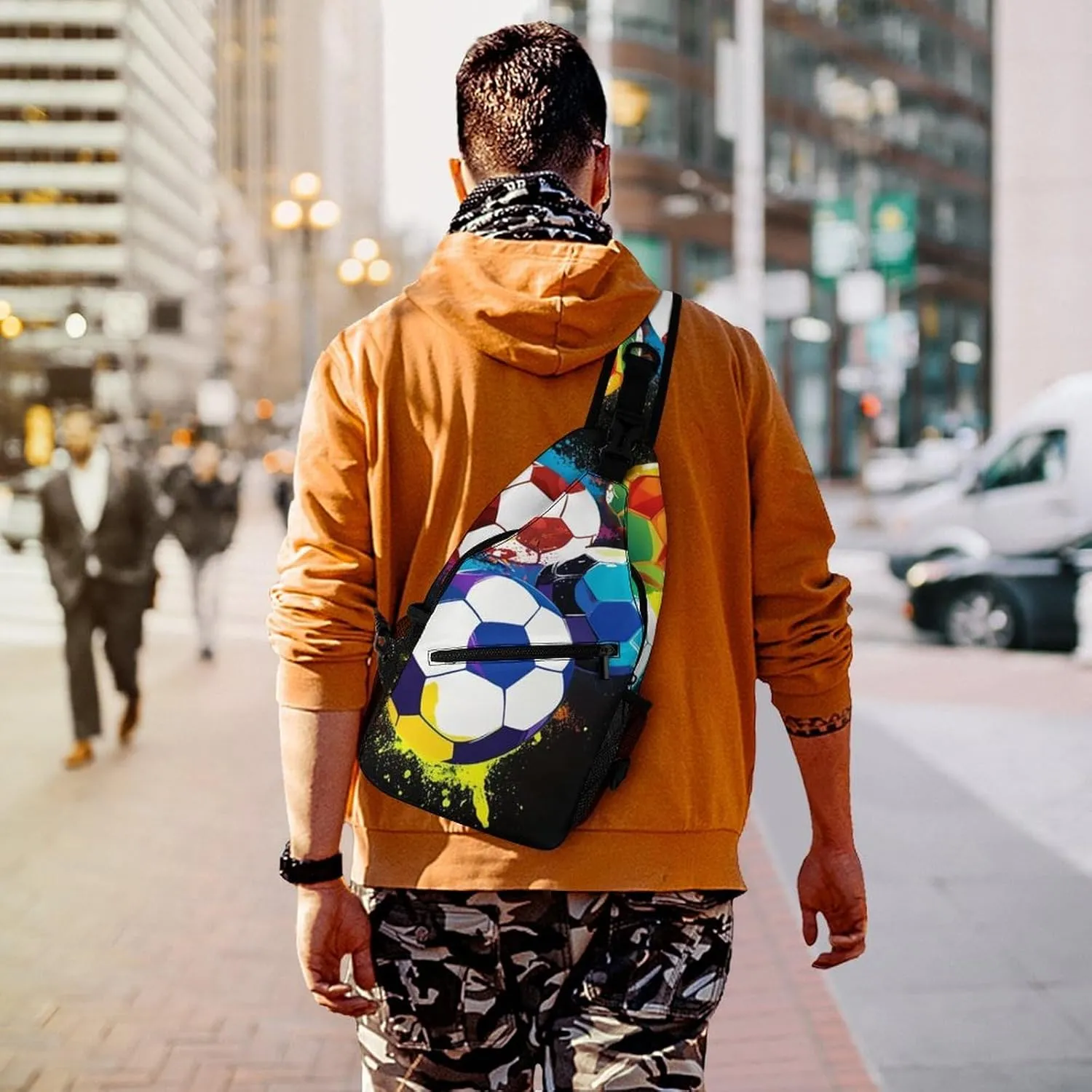 Fashion Sling Bag, Colorful Paint Splash Ink Soccer Ball Football Black Chest Pack Crossbody Bags, Tool Backpack, Gym Bags Sack Daypack Outdoor Backpack for Man Women Lady