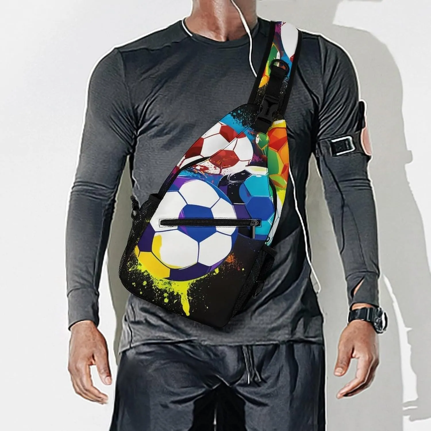 Fashion Sling Bag, Colorful Paint Splash Ink Soccer Ball Football Black Chest Pack Crossbody Bags, Tool Backpack, Gym Bags Sack Daypack Outdoor Backpack for Man Women Lady