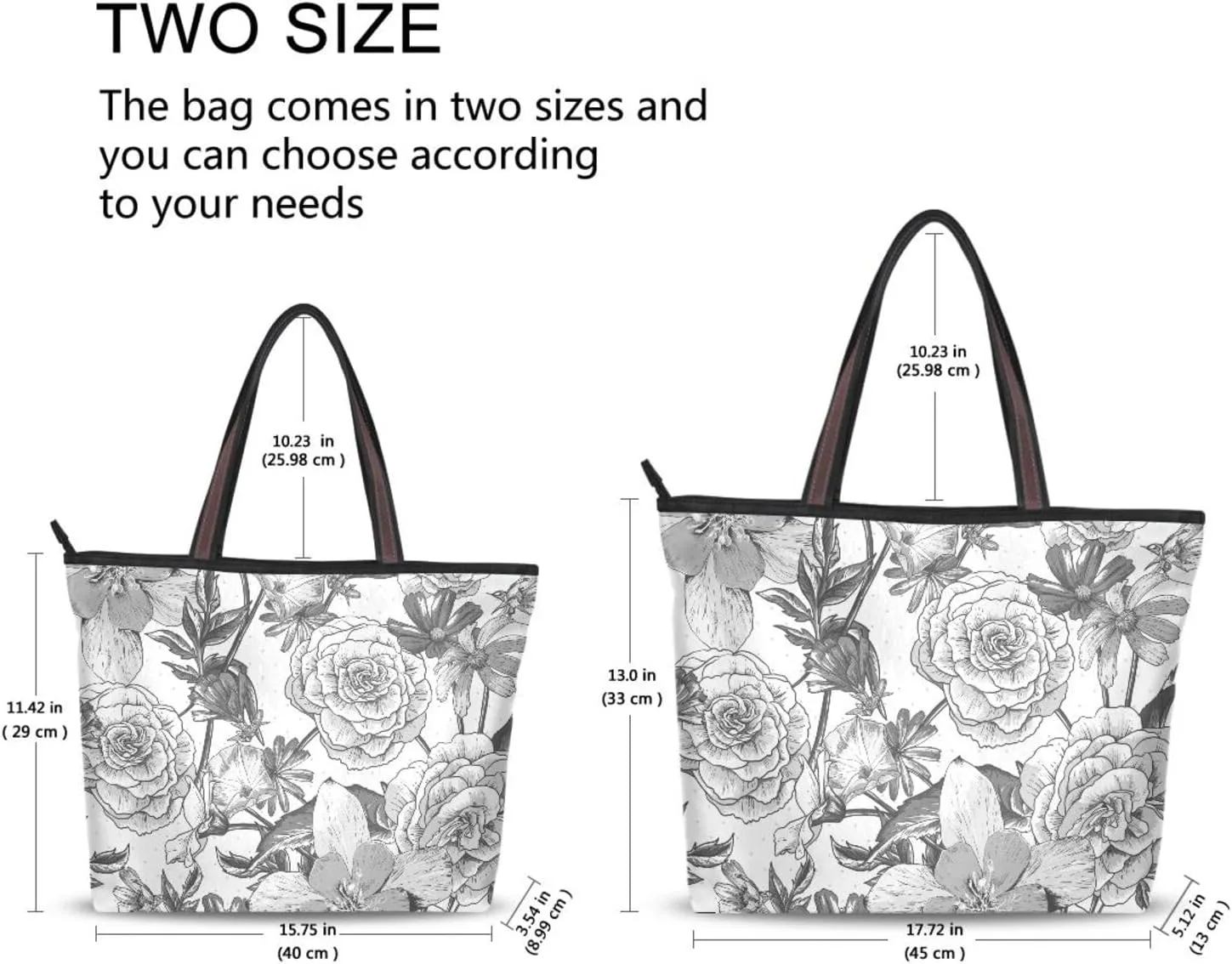 Fashion Tote Bag for Women Shoulder Handbags Top Handle Satchel Bags with Zipper Black and White Flower Pattern 1 （L）