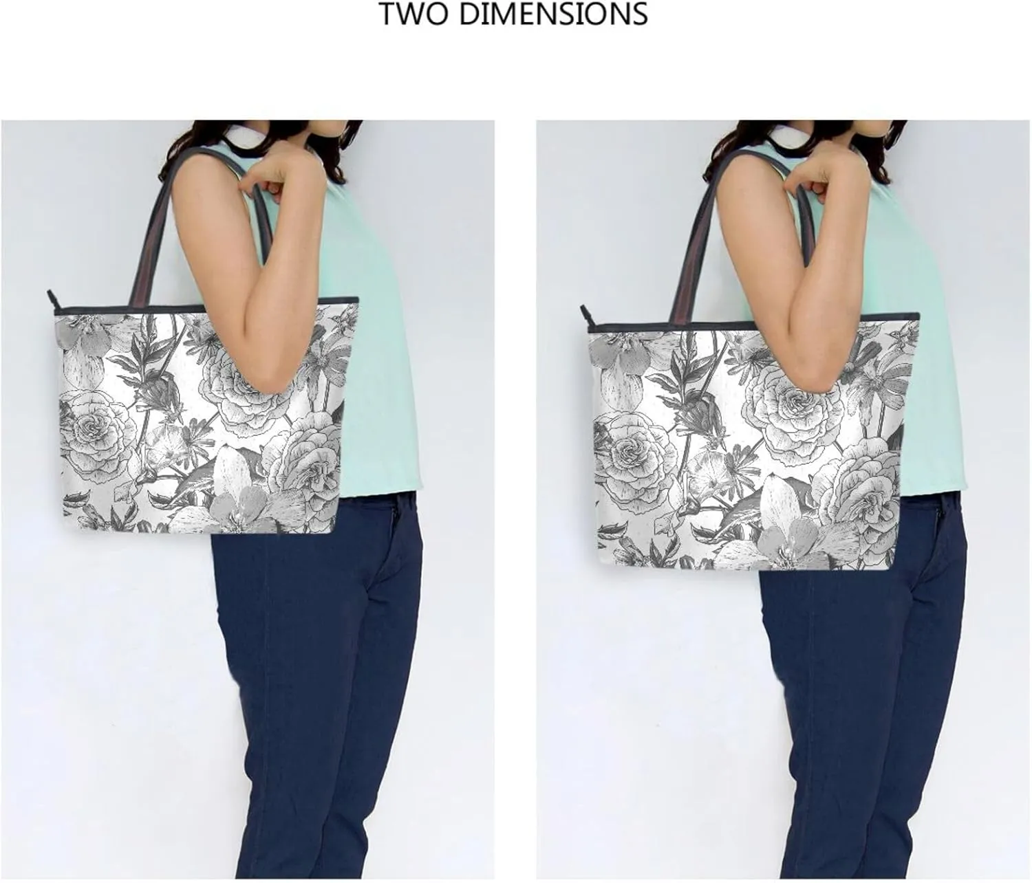 Fashion Tote Bag for Women Shoulder Handbags Top Handle Satchel Bags with Zipper Black and White Flower Pattern 1 （L）