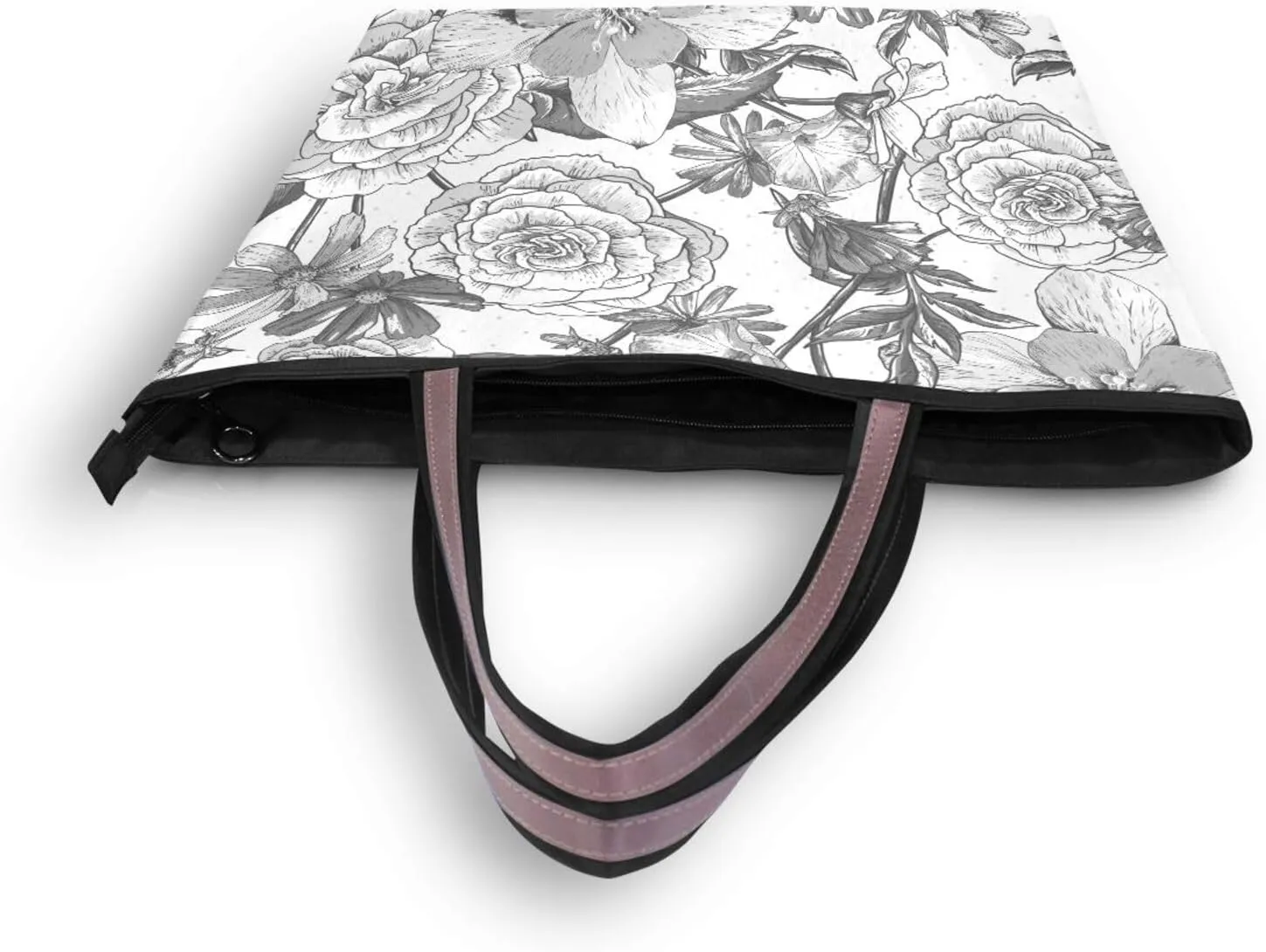 Fashion Tote Bag for Women Shoulder Handbags Top Handle Satchel Bags with Zipper Black and White Flower Pattern 1 （L）