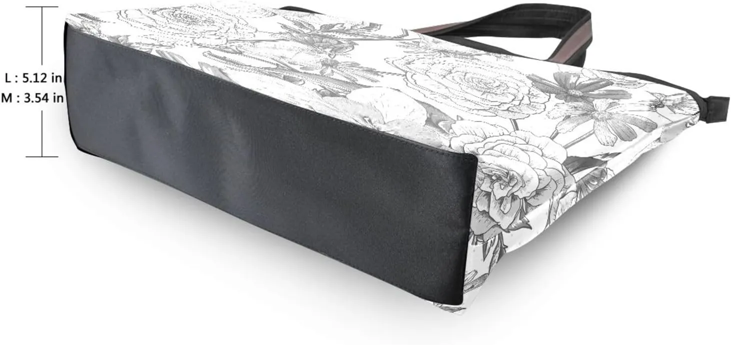 Fashion Tote Bag for Women Shoulder Handbags Top Handle Satchel Bags with Zipper Black and White Flower Pattern 1 （L）