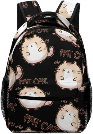 Fat Cat Cute Backpack Casual Funny Printing Basic Shoulder Bag for Men Women Travel Picnic