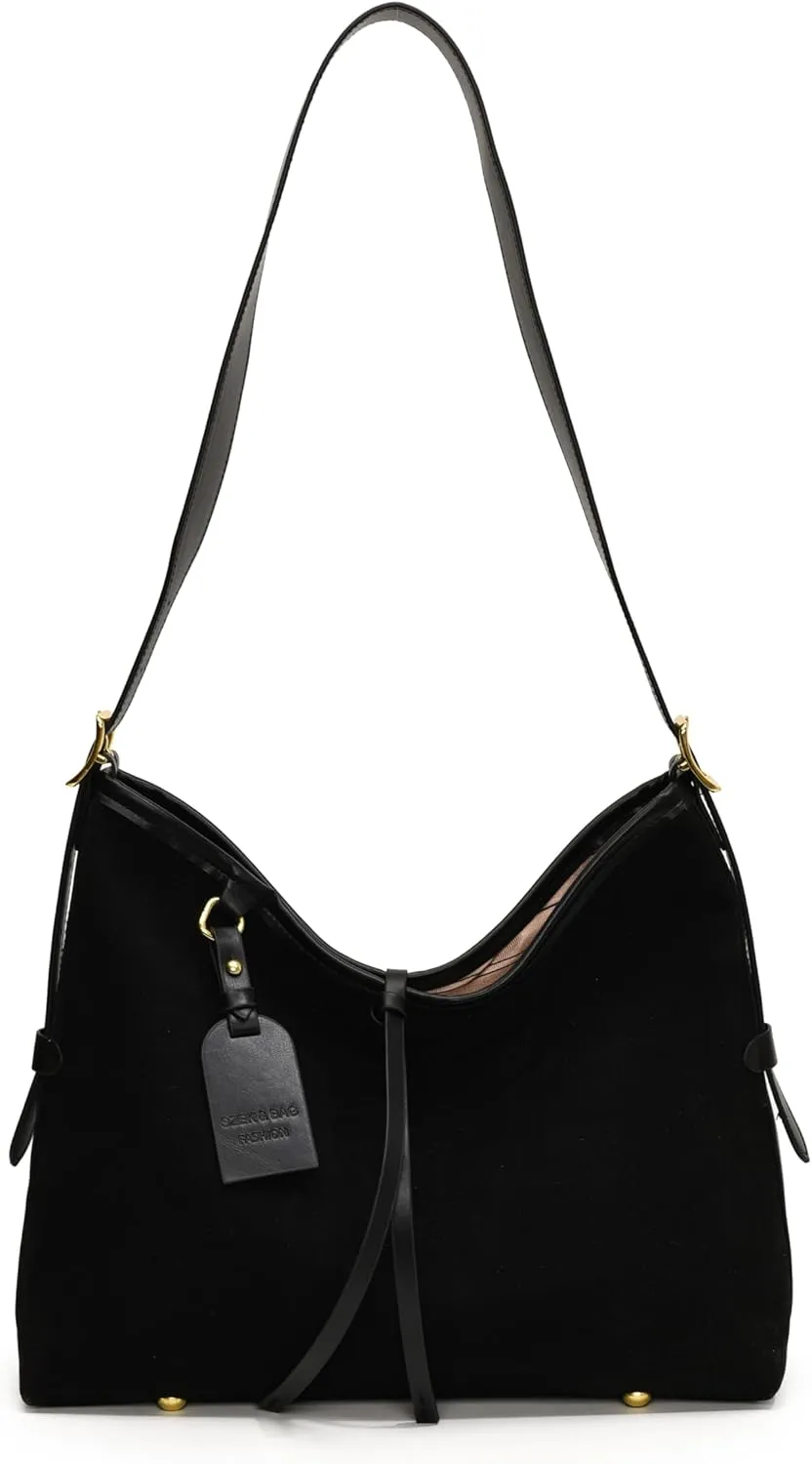 Faux Suede Tote Bag, Women's Slouchy Crossbody Shoulder Hobo Bag