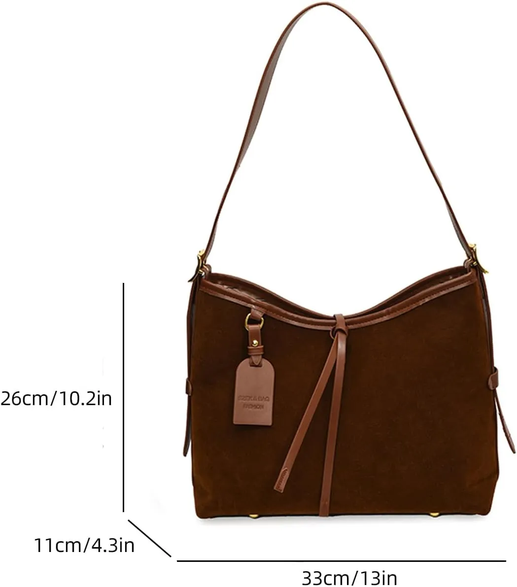 Faux Suede Tote Bag, Women's Slouchy Crossbody Shoulder Hobo Bag
