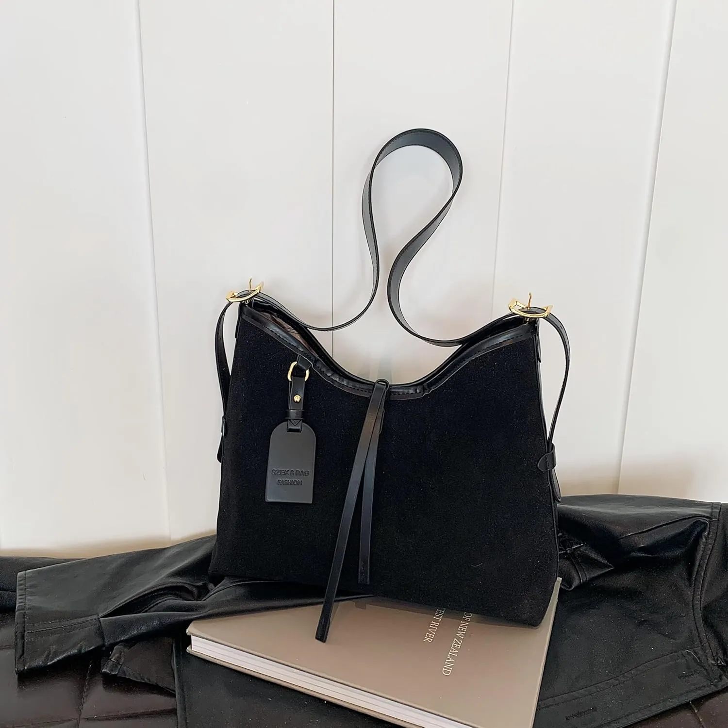 Faux Suede Tote Bag, Women's Slouchy Crossbody Shoulder Hobo Bag