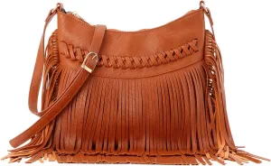 Fecialy Vintage Fringe hobo bags for Women PU Leather Tassel Crossbody Shoulder Bag Western Fringe Purse