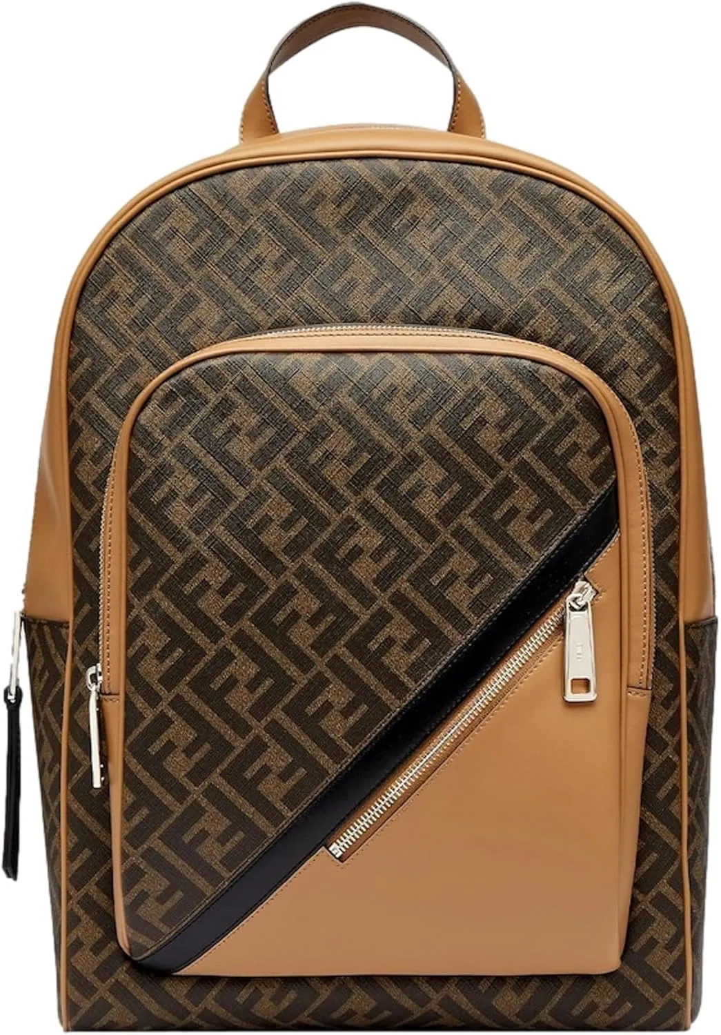 FENDI Men's FF Logo Backpack with Diagonal Pattern, Brown