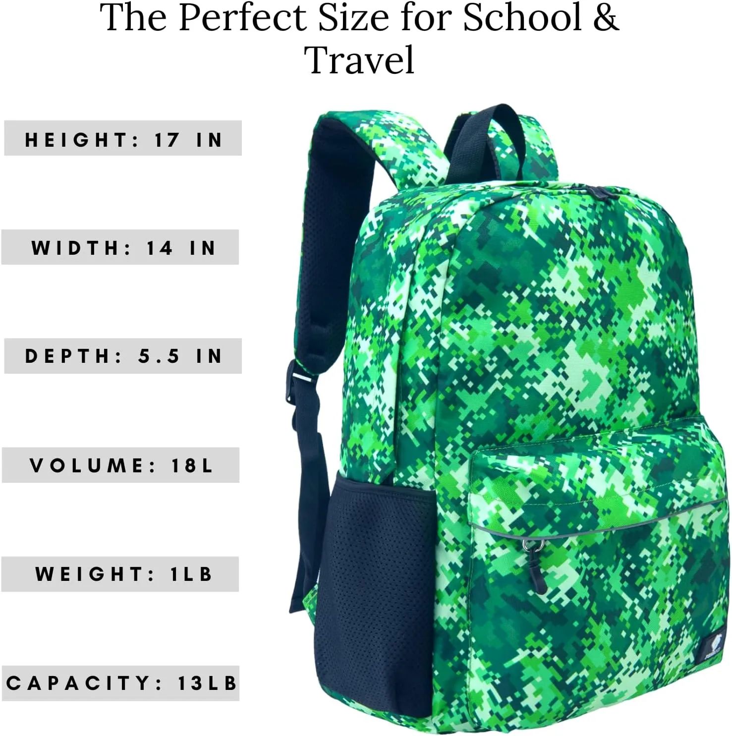 Fenrici Kid's Backpack for Boys, Boys' Backpack for School, Kids' Bookbags with Padded Laptop Compartment, Green Backpack, 17 Inch