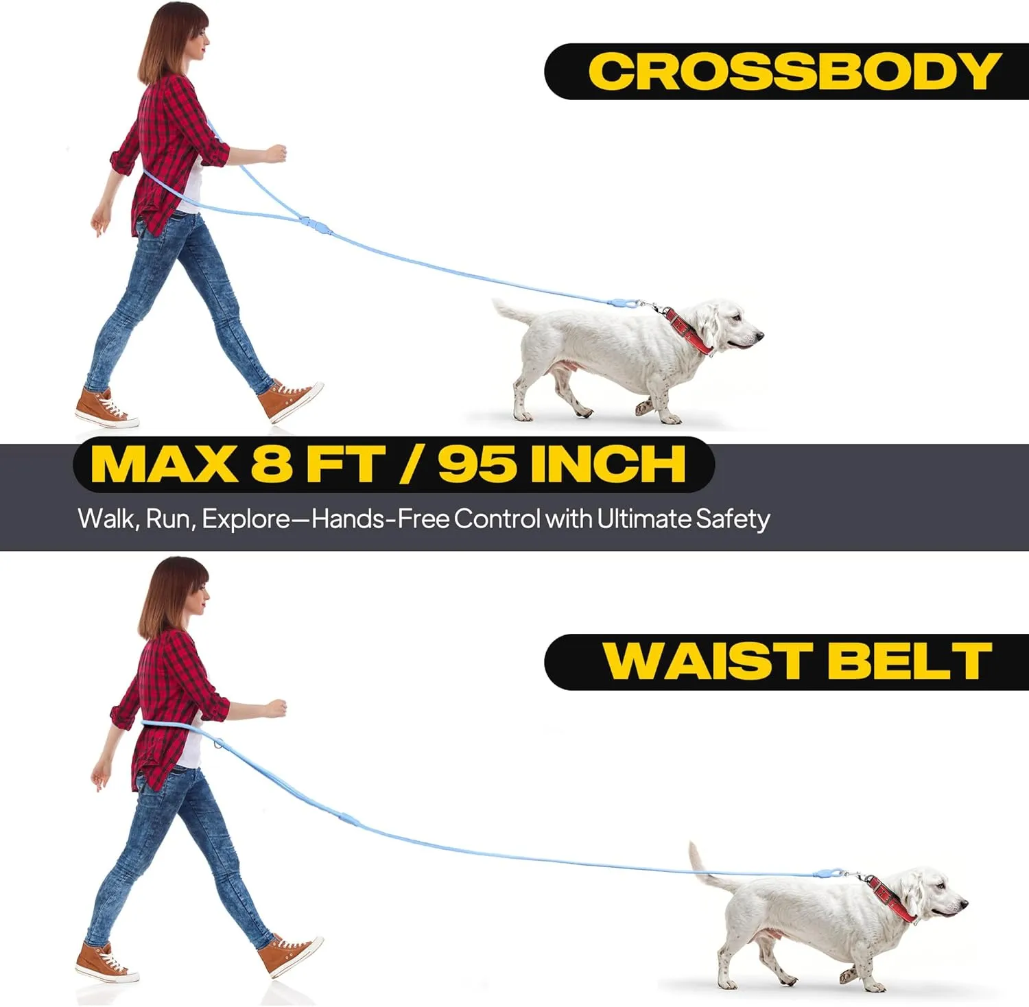 Fida Hands Free Dog Leash for Large Dogs Heavy Duty, Adjustable Crossbody/Waist Leash for Small/Medium/Large Dogs, Waterproof Hands-Free Dog Leashes for Running, Walking & Training(L, Blue)
