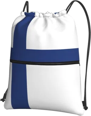Finnish flag Print Drawstring Backpack â€“ Lightweight & Durable Gym Bag for Sports, Travel, Hiking, Yoga, and More