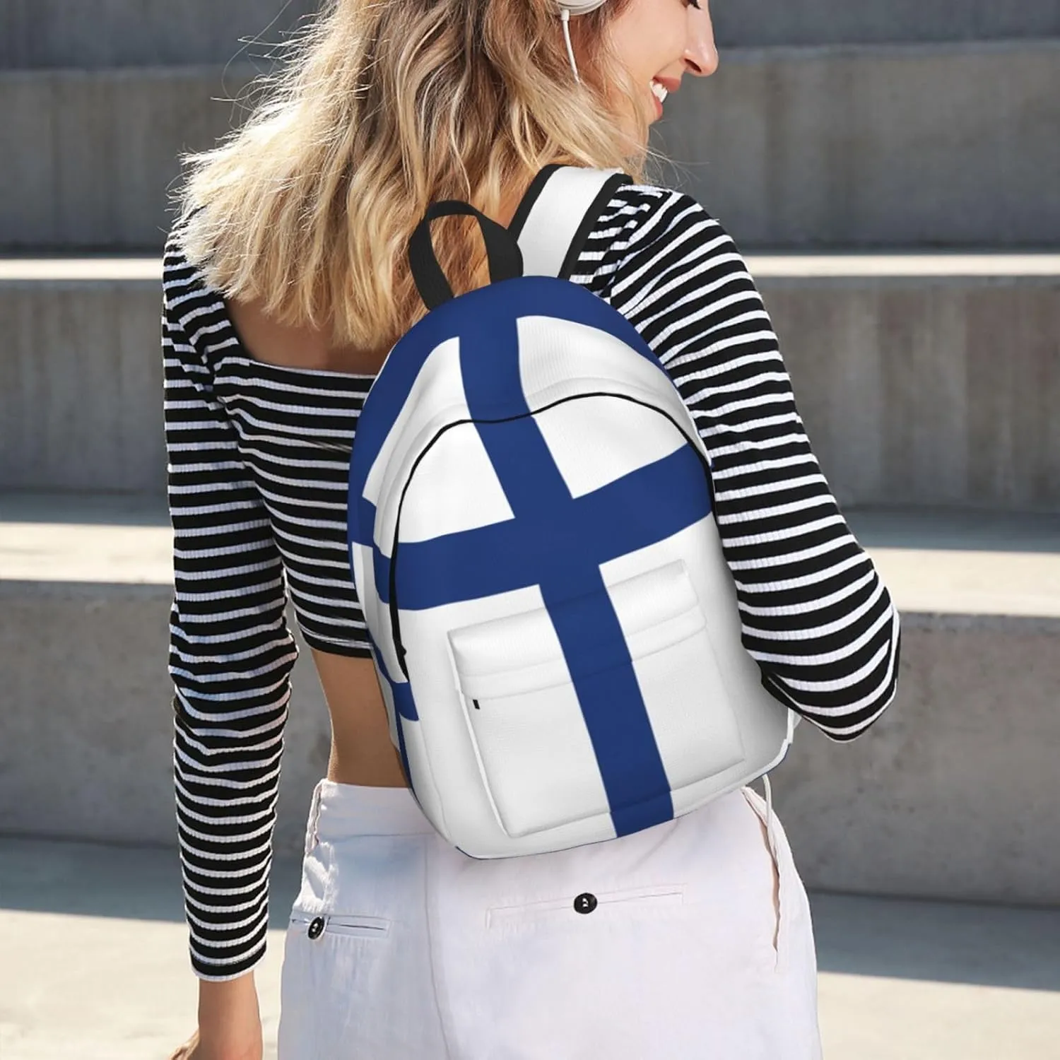Finnish flag print Laptop Backpack for Travel Computer,Casual Daypack Bookbag for College Work for Women Men