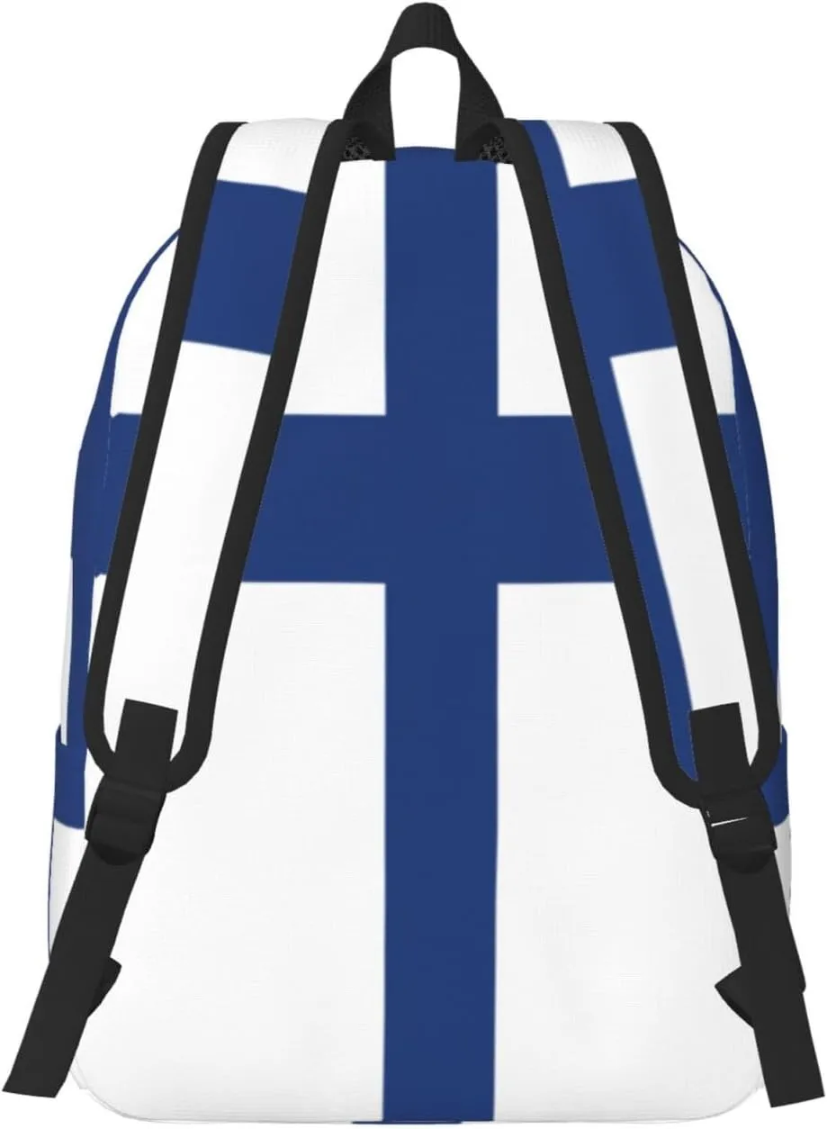 Finnish flag print Laptop Backpack for Travel Computer,Casual Daypack Bookbag for College Work for Women Men