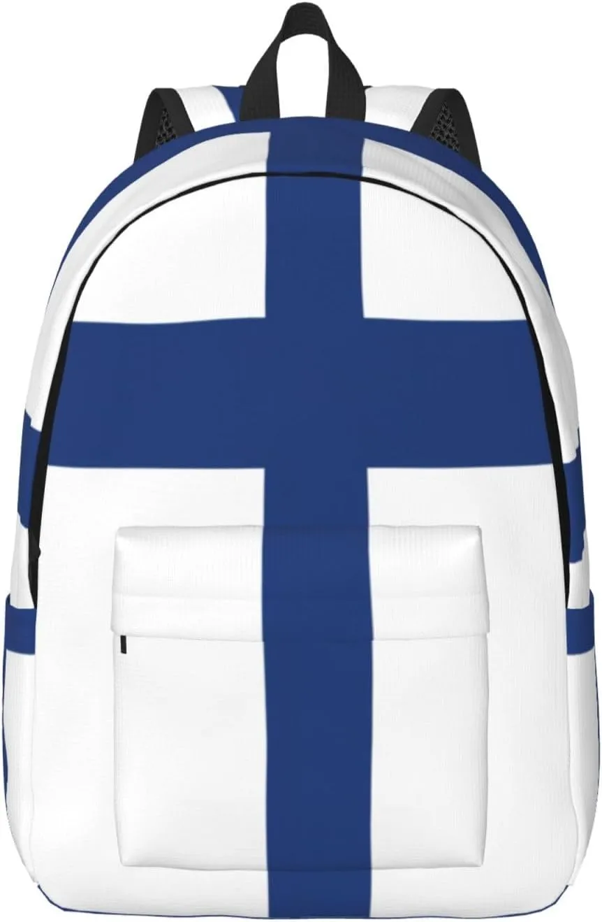Finnish flag print Laptop Backpack for Women Men,Bookbag Casual Daypackfor College Work for Travel Computer