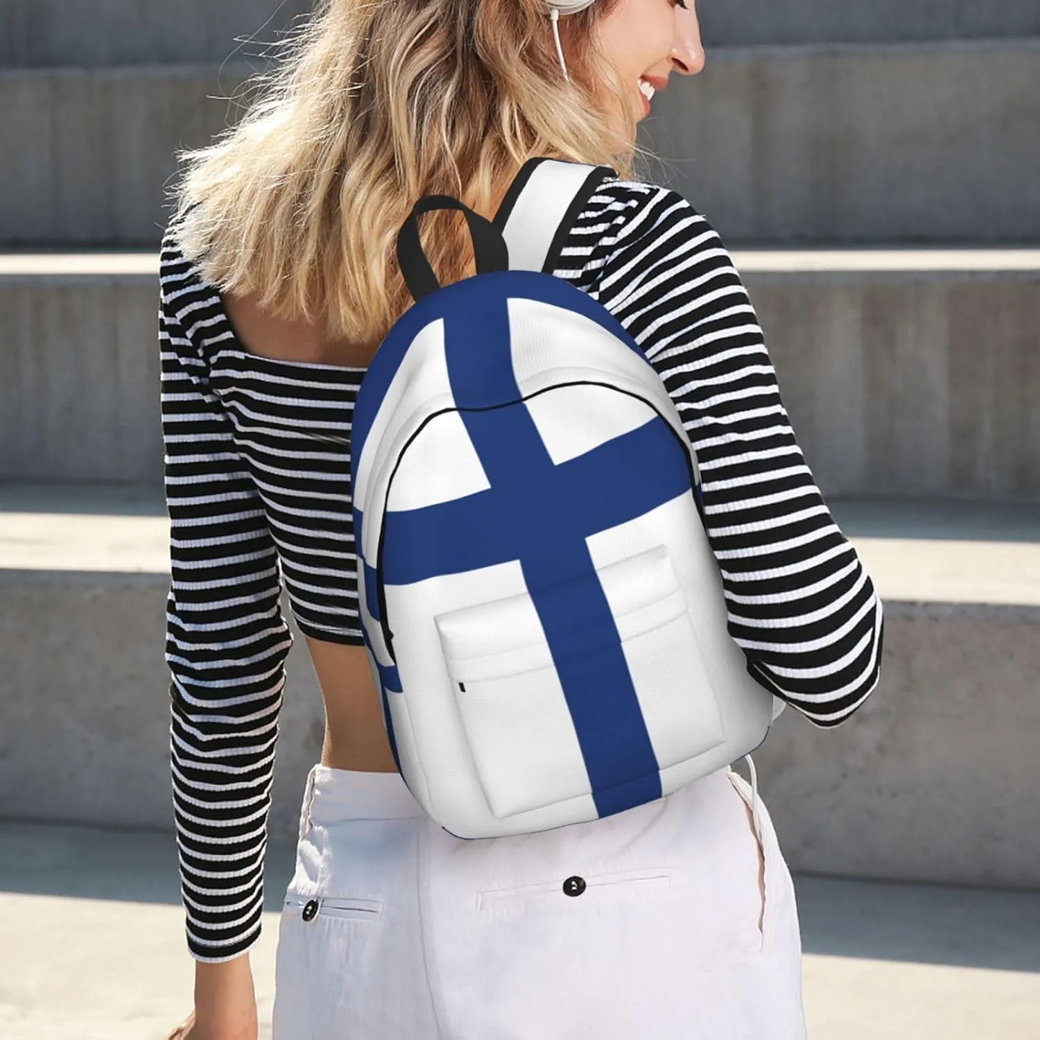 Finnish flag print Laptop Backpack for Women Men,Bookbag Casual Daypackfor College Work for Travel Computer
