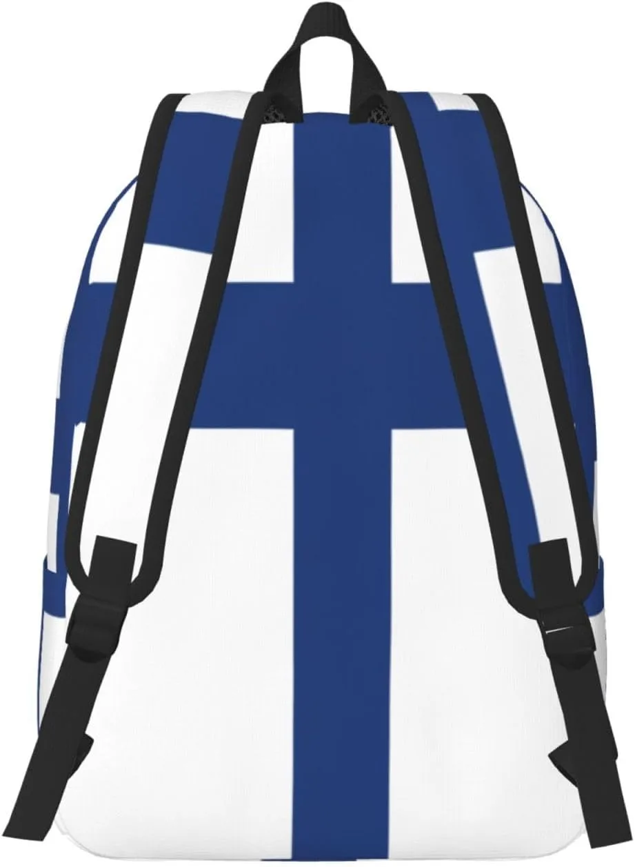 Finnish flag print Laptop Backpack for Women Men,Bookbag Casual Daypackfor College Work for Travel Computer