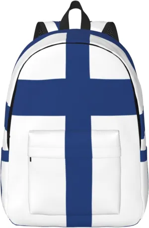 Finnish flag print Laptop Backpack for Women Men,Bookbag Casual Daypackfor College Work for Travel Computer