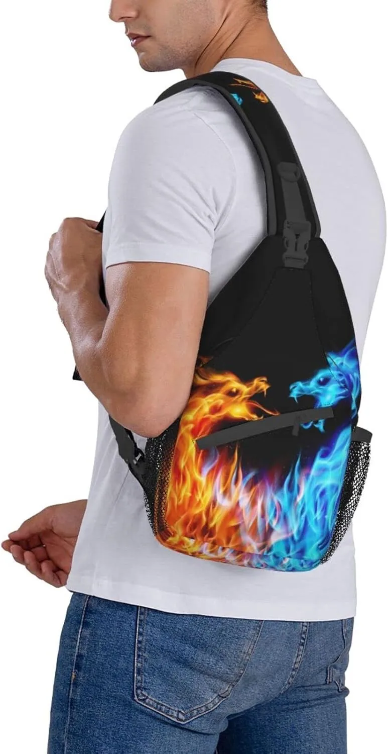 Fire Water Dragon Sling Bag Crossbody Travel Hiking Backpack Daypack for Women Men Unisex，Shoulder Chest Bags Cycling Gym One Size