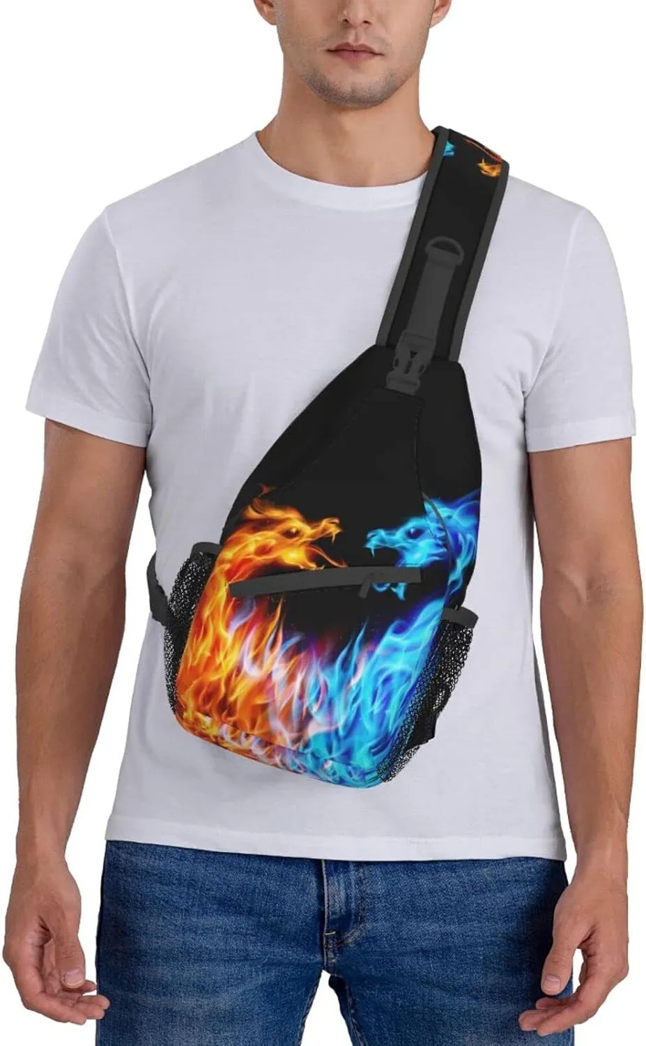 Fire Water Dragon Sling Bag Crossbody Travel Hiking Backpack Daypack for Women Men Unisex，Shoulder Chest Bags Cycling Gym One Size