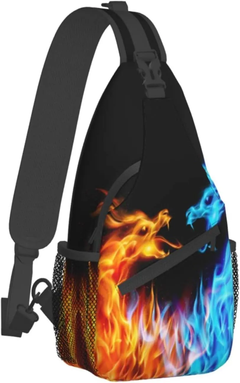Fire Water Dragon Sling Bag Crossbody Travel Hiking Backpack Daypack for Women Men Unisex，Shoulder Chest Bags Cycling Gym One Size