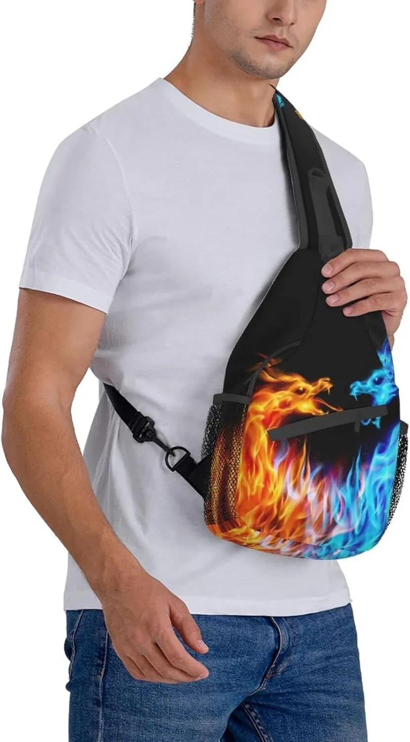 Fire Water Dragon Sling Bag Crossbody Travel Hiking Backpack Daypack for Women Men Unisex，Shoulder Chest Bags Cycling Gym One Size