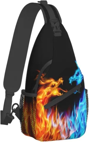 Fire Water Dragon Sling Bag Crossbody Travel Hiking Backpack Daypack for Women Men Unisex，Shoulder Chest Bags Cycling Gym One Size
