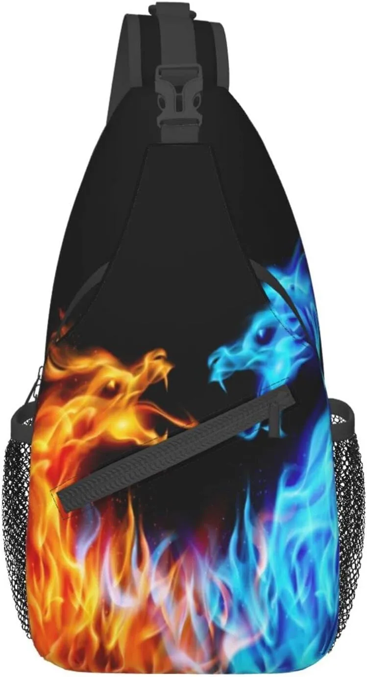 Fire Water Dragon Sling Bag Crossbody Travel Hiking Backpack Daypack for Women Men Unisex，Shoulder Chest Bags Cycling Gym One Size
