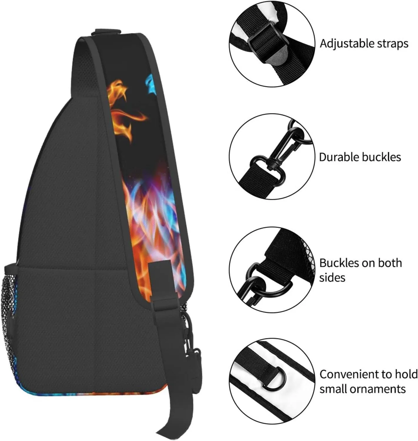 Fire Water Dragon Sling Bag Crossbody Travel Hiking Backpack Daypack for Women Men Unisex，Shoulder Chest Bags Cycling Gym One Size