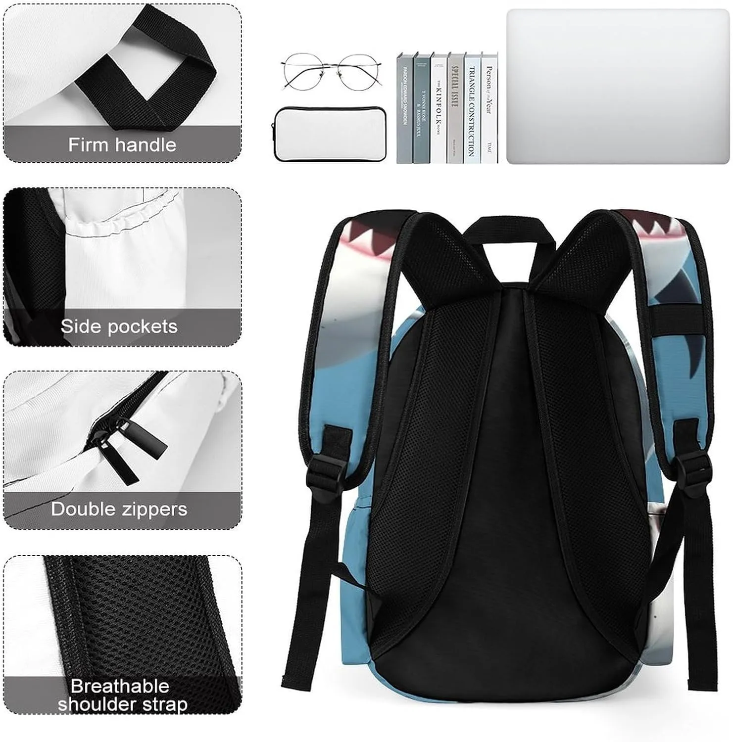 Fish Print Laptop Backpacks Casual Shoulder Bag Travel Daypack Fashion for Men Women