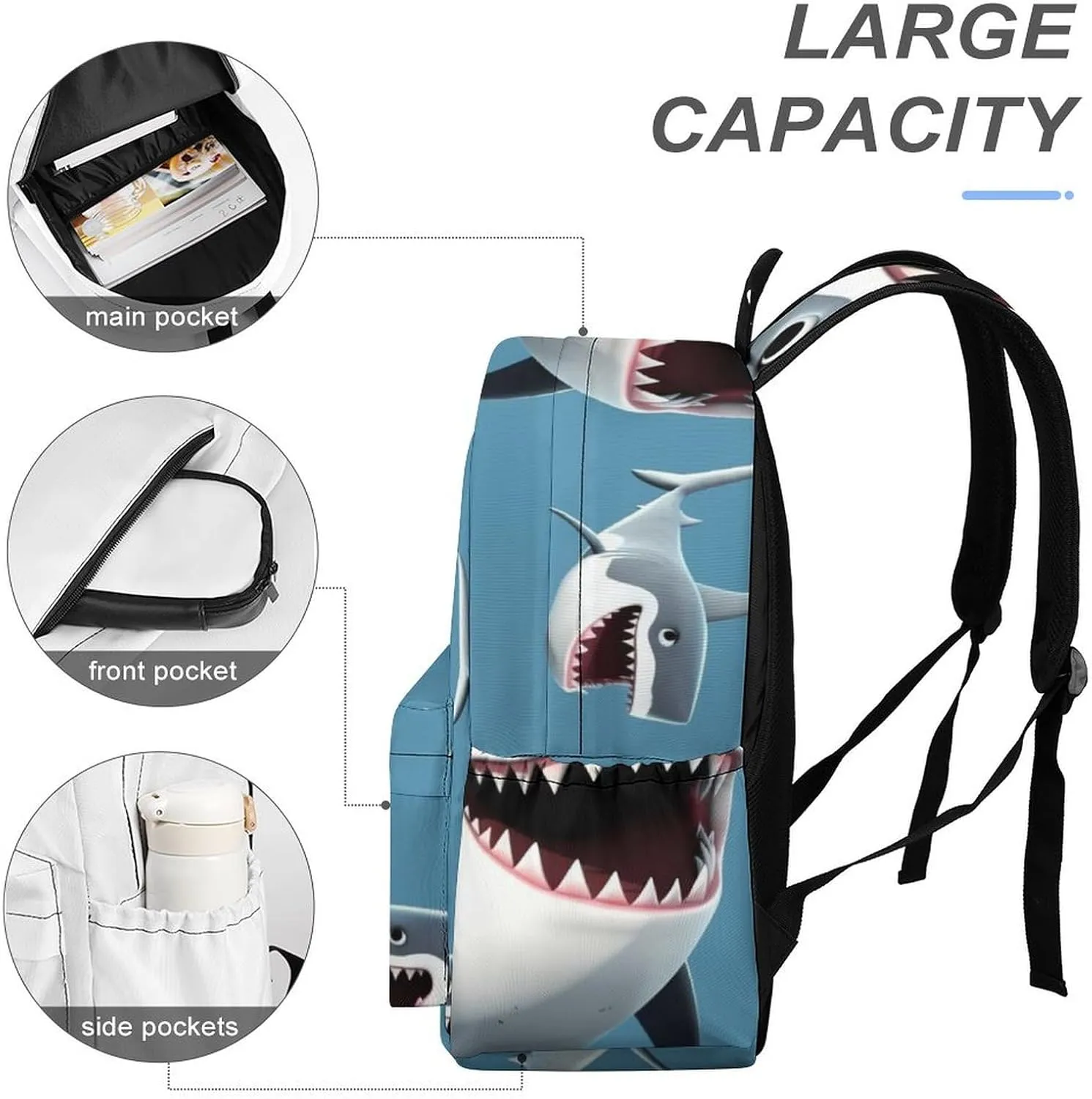 Fish Print Laptop Backpacks Casual Shoulder Bag Travel Daypack Fashion for Men Women