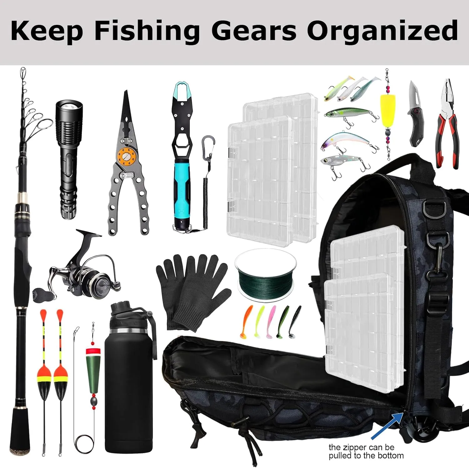 Fishing Backpack with Rod Holder Tackle Box Backpack, Fishing Tackle Bag for Fishing Gear Sling Tackle Storage Bag