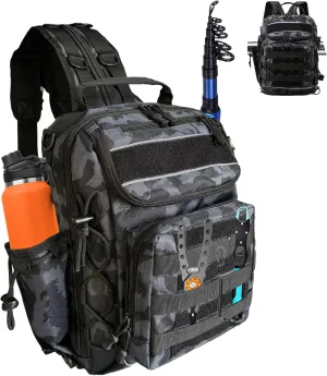 Fishing Backpack with Rod Holder Tackle Box Backpack, Fishing Tackle Bag for Fishing Gear Sling Tackle Storage Bag