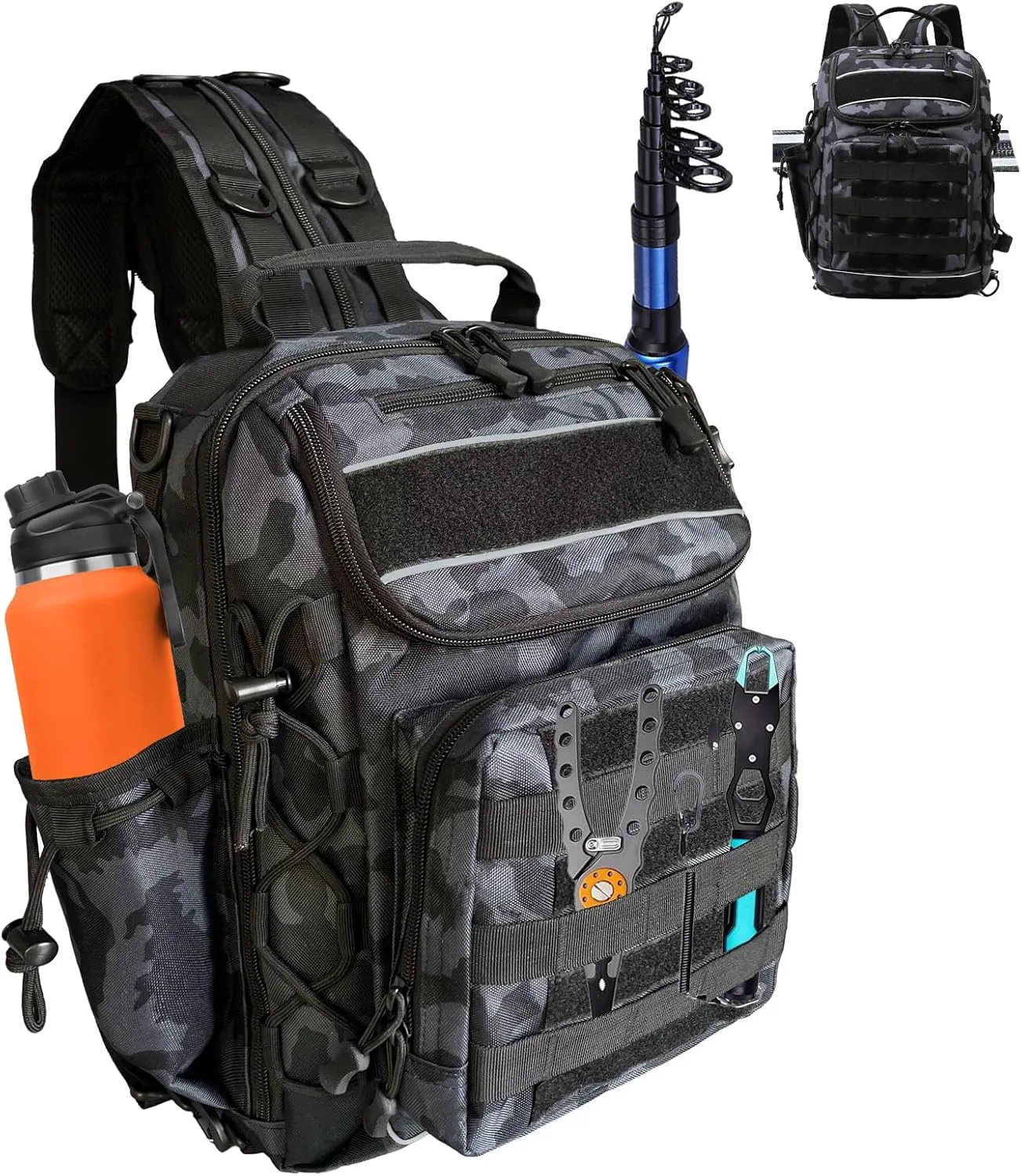 Fishing Backpack with Rod Holder Tackle Box Backpack, Fishing Tackle Bag for Fishing Gear Sling Tackle Storage Bag