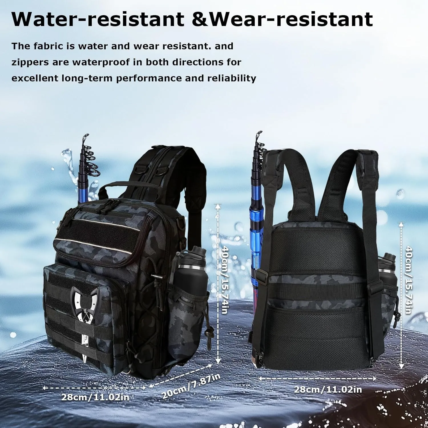 Fishing Backpack with Rod Holder Tackle Box Backpack, Fishing Tackle Bag for Fishing Gear Sling Tackle Storage Bag