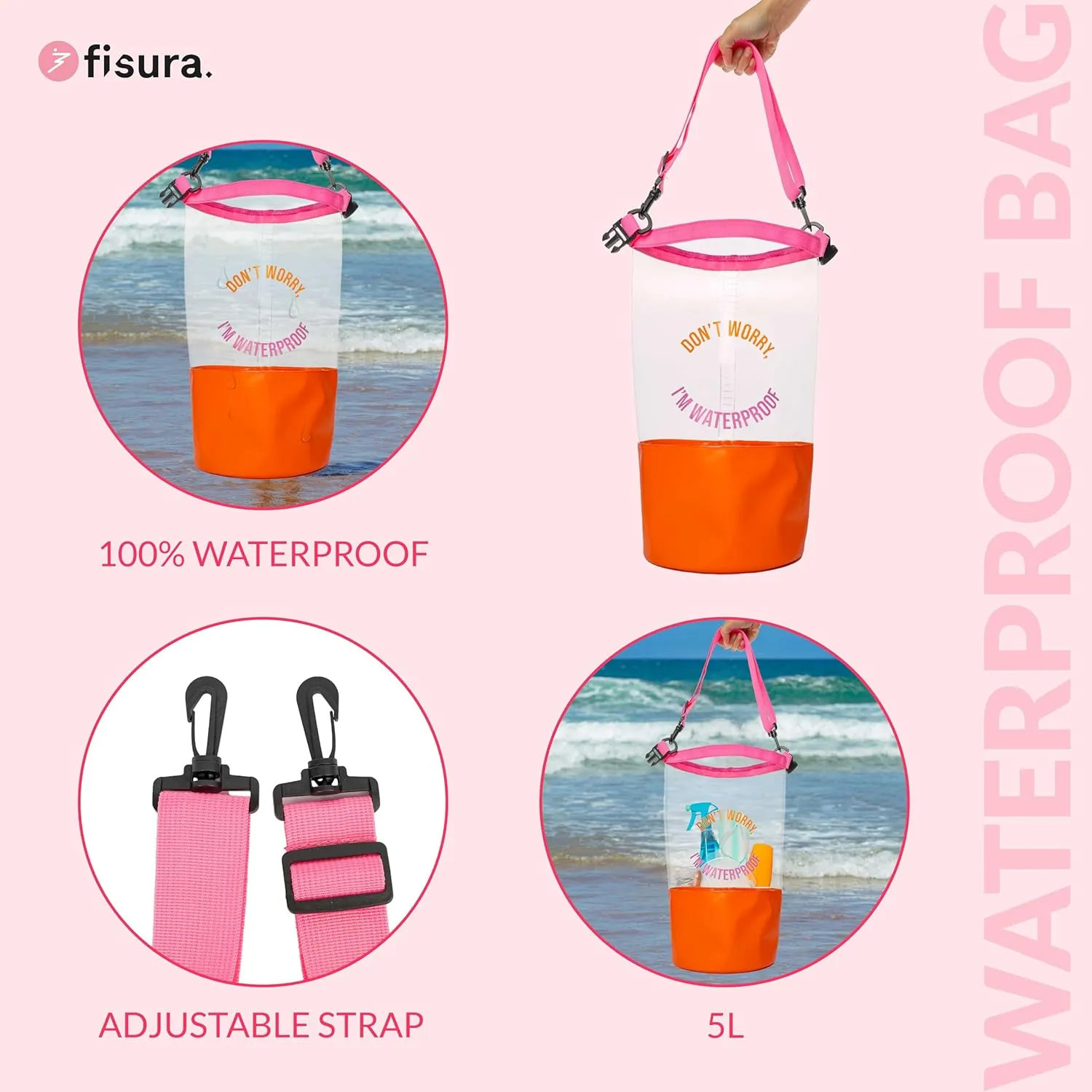 Fisura Waterproof Dry Bag 5 Litres Blue Dry Bag with Roll Up Closure and Shoulder Strap. 29 x 41.5 cm