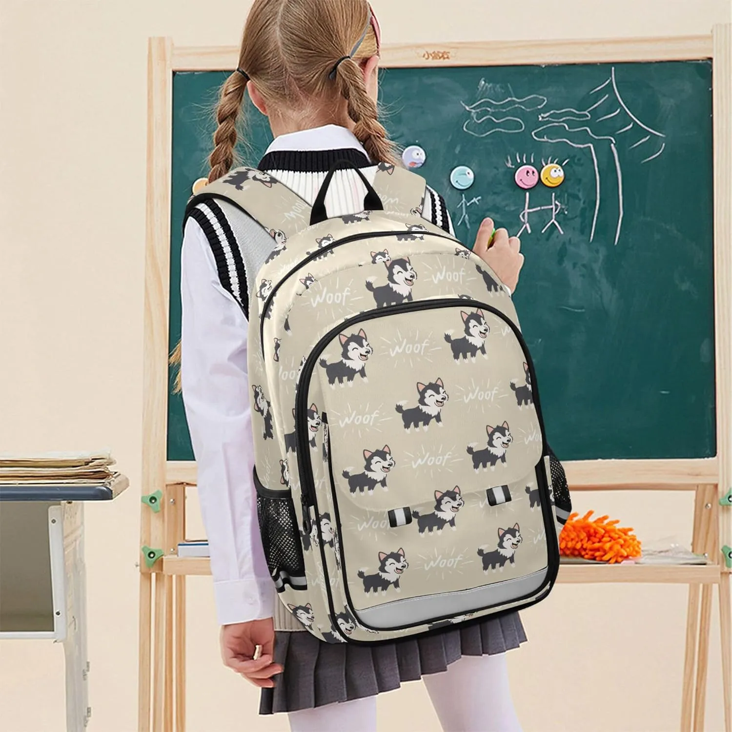 Fisyme Black Siberian Husky Dog School Backpack Laptop Backpack Bags Bookbag Travel Casual Computer Notebooks Daypack