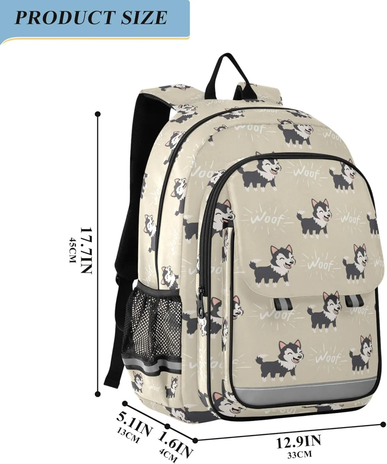Fisyme Black Siberian Husky Dog School Backpack Laptop Backpack Bags Bookbag Travel Casual Computer Notebooks Daypack
