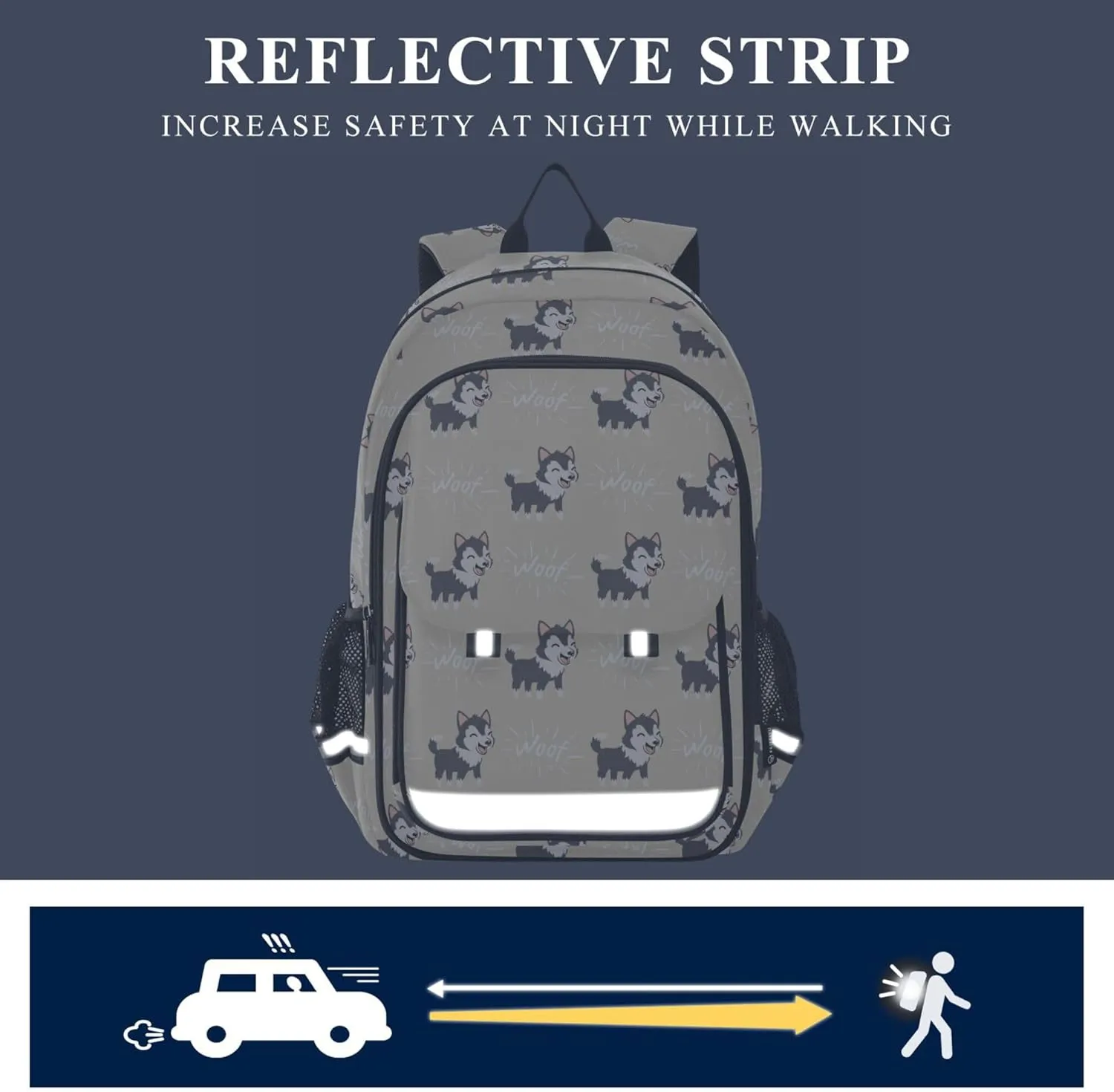 Fisyme Black Siberian Husky Dog School Backpack Laptop Backpack Bags Bookbag Travel Casual Computer Notebooks Daypack