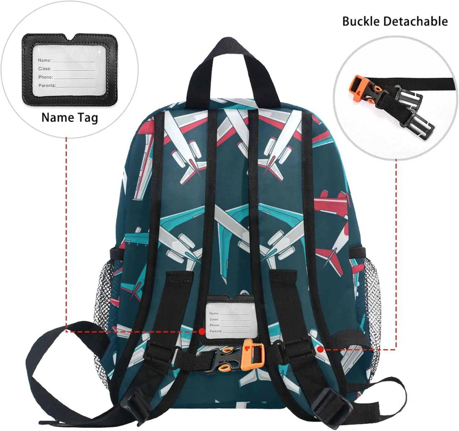 Fisyme Cartoon Airplanes Plane Toddler Backpack School Bag Kids Daypack for Kindergarten Preschool Nursery Girls Boys, M