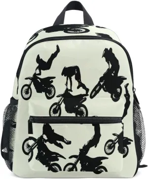 Fisyme Toddler Backpack Motocross School Bag Kids Backpacks for Kindergarten Preschool Nursery Girls Boys, S