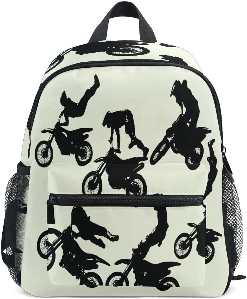 Fisyme Toddler Backpack Motocross School Bag Kids Backpacks for Kindergarten Preschool Nursery Girls Boys, S