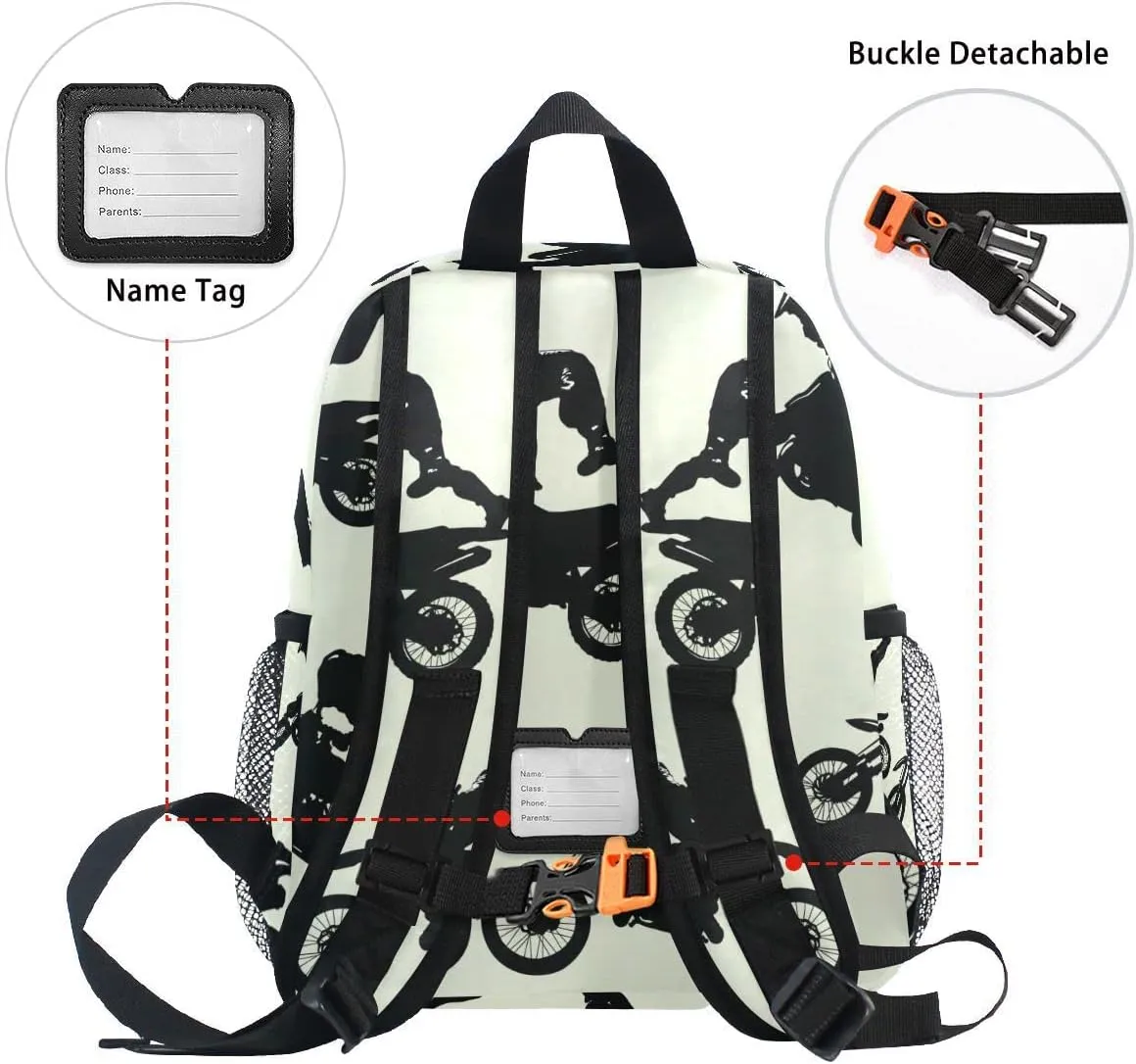 Fisyme Toddler Backpack Motocross School Bag Kids Backpacks for Kindergarten Preschool Nursery Girls Boys, S