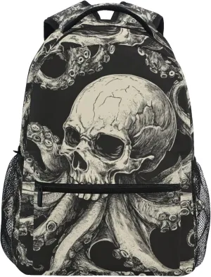 Fisyme Vintage Skull Octopus Tentacles Laptop Backpack Bag Bookbag Casual Hiking Travel Computer Notebooks Daypacks