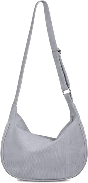 FITDON Corduroy Crescent Crossbody Bag for Women Men, Small Sling Hobos Dumpling Bag Crescent Purse